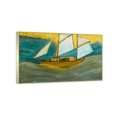 Imagem de RYLJCZ Reproduções de pinturas famosas de Alfred Wallis-(Ship in Rough Sea) Impressões em tela - quadros decorativos para sala de estar 30 x 48 cm (11,8 x 18,8 pol) molduras de champanhe