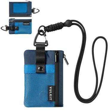 Imagem de VULKIT Carteira pequena minimalista com janela de identificação, porta-cartões com bloqueio RFID carteira impermeável com fecho de correr para cartões de identificação, azul, no, Minimalista