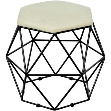 Imagem de Puff Decorativo Aramado Preto Six Suede Bege - Lyam Decor