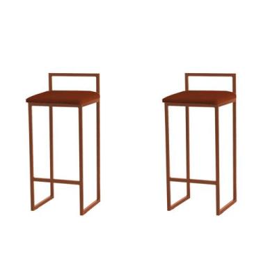 Imagem de Kit 2 Banquetas Altas Estofadas Suede Pietra Base Bronze - JOTABE, TEL