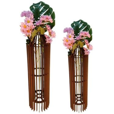 Imagem de Vaso de Chão Decorativo Grande MDF PENEDO - LENOBRE, Marrom, Kit com 2