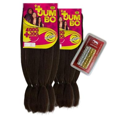 Imagem de Combo 2 Jumbos Ser Mulher – Cabelo para Tranças Box Braids 420g 65cm | Maior Volume + Kit de Anéis para Tranças Donna's – Acessórios de Cabelo