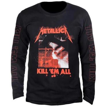 Imagem de Camiseta de Banda Metallica Stamp em Algodão Manga Longa Gola Redonda-Unissex