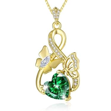 Imagem de AulanRose Colares femininos banhados a ouro 14 k/18K banhado a ouro branco infinito com pingente de coração pedra do mês de nascimento joias femininas delicadas borboleta - presentes de aniversário de