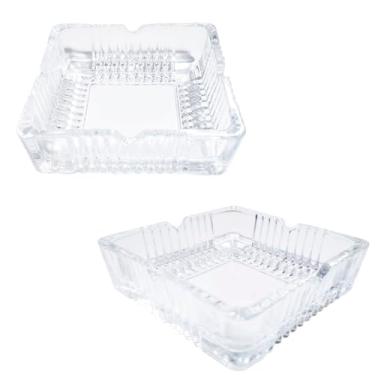 Imagem de Kit com 2 Cinzeiro de Mesa Quadrado Cristal Vidro Frisado 10x10cm Resistente 4 cavidades