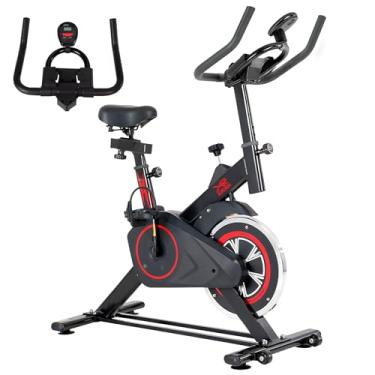 Imagem de X-RUSH Bicicleta ergométrica estacionária para casa, bicicleta de ciclismo interna com acionamento silencioso por cinto, assento ajustável e resistência, tela LCD, suporte para iPad, capacidade de