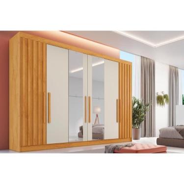 Imagem de Guarda Roupa 6 Portas (2 Ripadas E 2 C/ Espelho) E 6 Gavetas Potente Peroba/off White - Europa