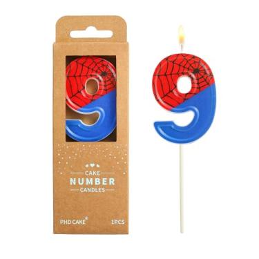 Imagem de PHD CAKE Velas de aniversário de aranha número 9 de 6 cm, velas com números temáticos de desenho animado de aranha, velas com número de bolo, celebração de festa