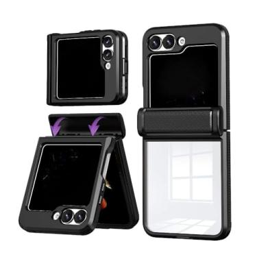 Imagem de Capa transparente para celular com proteção de dobradiça para Samsung Z Flip 6 5 Flip6 Flip5 5G, capa protetora de acrílico transparente à prova de choque, preta, para Samsung Galaxy Z Flip 5