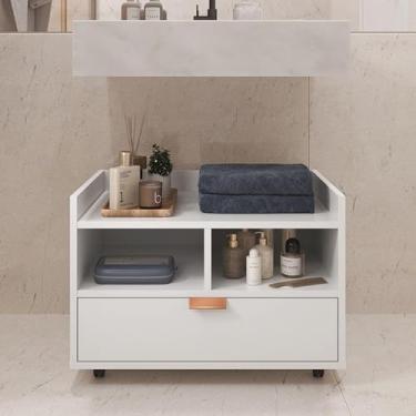 Imagem de Gabinete Para Banheiro Armário Organizador Com Gaveta e Rodízios Cobreado Berlim (Branco)