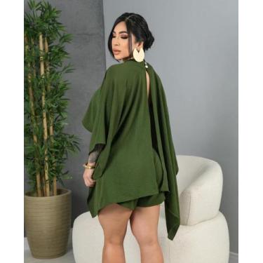 Imagem de Conjunto Feminino Três Peças Kimono Estilo Capa Shorts E Cropped - Sim