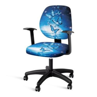 Imagem de Cadowhimsy Capa de cadeira de escritório com estampa de borboleta azul gradiente, capa de cadeira de computador, tecido elástico, giratória, capa decorativa para trabalhadores de escritório