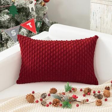 Imagem de Capa de almofada Kevin Textile 30,5 x 50,8 cm, 1 pacote com 1 capa de almofada retangular decorativa de veludo cotelê listrado macio para sala de estar, sofá, cama, vinho