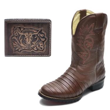 Imagem de Kit Bota Texana Couro Casco de Tatu Country Masculina Palmilha Anatomica Gel Com Carteira de Couro Tamanho:40;Cor:Marrom;Gênero:Masculino;Departamento BS:Esporte