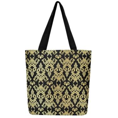 Imagem de Feelyou Zodíaco Sacolas de lona ARIES bolsas de ombro grande capacidade lua estrela viagem praia bolsa, Preto, dourado, 16"x20"