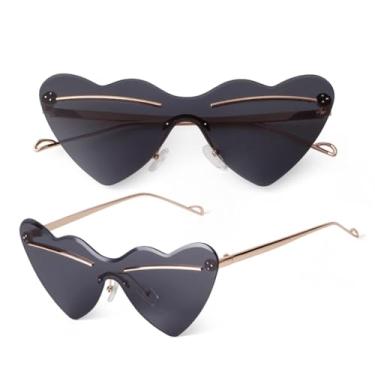 Imagem de VFDHN Óculos de sol femininos sem aro em formato de coração, moda Uv400, feminino (1)