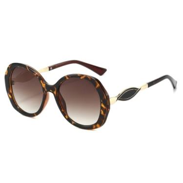 Imagem de Óculos de sol femininos ovais com gradiente retrô, personalidade, contraste de cor, armação irregular, moderno, casual, masculino, UV400 (chá de leopardo)