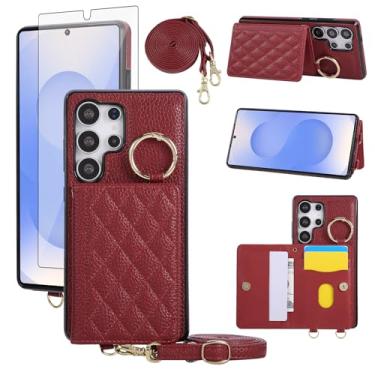 Imagem de Asuwish Capa para celular Samsung Galaxy S23 Ultra 5G capa carteira e protetor de tela alça de ombro transversal anel fivela suporte suporte cartão para S23Ultra 23S S 23 23Ultra 6,8 polegadas