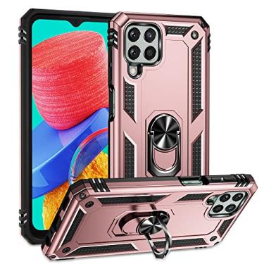 Imagem de SORAKA Capa para Samsung Galaxy M33 5G com suporte de anel capa armadura para Samsung Galaxy M33 5G capa traseira de policarbonato rígido com placa de metal para suporte magnético de telefone carro