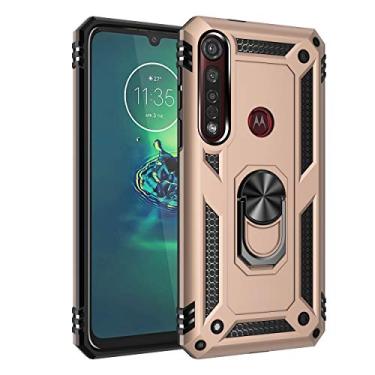 Imagem de SORAKA Capa para Motorola One Macro com suporte de anel, capa protetora para Motorola Moto G8 Plus, capa traseira de policarbonato rígido com placa de metal para suporte magnético de telefone e carro