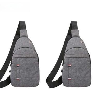 Imagem de Kit 2 Bolsa Mochila De Peito Tiracolo Pochete Bolsa Impermeável Transversal Masculina(Cinza)