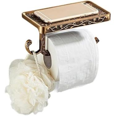 Imagem de Suporte de papel higiênico vintage com prateleira suporte de rolo higiênico antigo armazenamento de papel higiênico acessório de banheiro material de alumínio (Bronze)