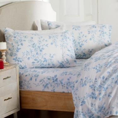 Imagem de Market & Place Jogo de lençol 100% algodão Queen Flanela | Lençol de cama floral de inverno aconchegante com 4 peças de bolso profundo | Escovado duplo para maciez e conforto extra | Coleção Alpine