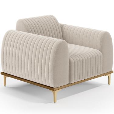 Imagem de Poltrona Decorativa Base De Madeira Castanho e Pés Metalizado D`Ouro Molino D02 Bouclê Creme B-54 - Lyam Decor