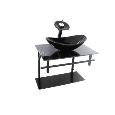 Imagem de Gabinete De Vidro Banheiro 60Cm Oval Ap Slim Marmore Preto