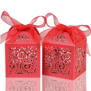 Imagem de Caixas de presente COTOPHER 100 unidades, 5x5x7 cm, vermelhas com fita