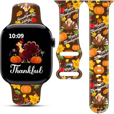 Imagem de Pulseira de relógio feminina de outono de Ação de Graças com folhas de abóbora compatível com Apple Watch de 42 mm, 44 mm, 45 mm, 46 mm e 49 mm, iPhone iWatch para séries 10, 9, Ultra, 8, 7, 6, 5, 4