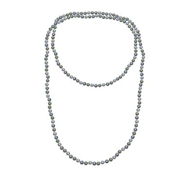 Imagem de Fio longo estilo ocidental duplo envoltório triplo camadas infinitas 10-8 mm multicolorido vermelho azul preto branco cinza rosa bege verde oliva simulada pérola, turquesa colar para mulheres 91, 152-182 centímetros, One Size, Pérola