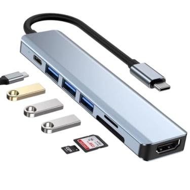 Imagem de Hub USB-C 7 em 1 Adaptador com HDMI 4K, USB 3.0, Leitor de Cartão SD/TF, PD 100W, Plug and Play, Expansor de Portas para Notebooks, Tablets e Celulares com Entrada Tipo-C