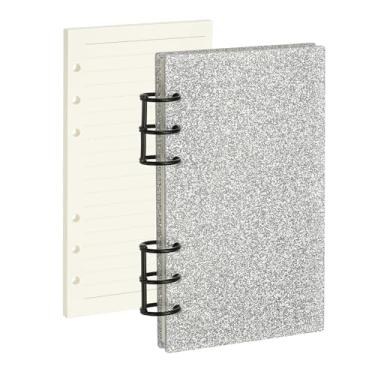 Imagem de PATIKIL Capa para caderno com 6 anéis, fichário acrílico com glitter A6, 2 anéis redondos de metal preto com 90 folhas, papéis internos forrados para planejamento de viagens, escritório, orçamento