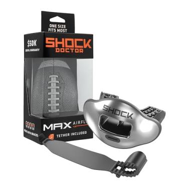 Imagem de Shock Doctor Max Airflow 2.0 Protetor labial/Protetor bucal para futebol 3500 Para jovens e adultos OSFA. Bocal de abertura ampla respirável. Alça de capacete incluída.