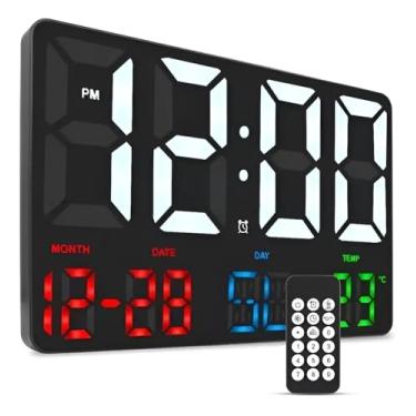 Imagem de Relógio Digital de Parede LED Vermelho com Controle Remoto Termômetro, Data, Alarme, Brilho Ajustável e Números Grandes – Bivolt