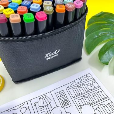 Imagem de Canetas para Pintar Bobbie Goods, Caneta Touch (24, 36, 48, 60, 80, 100, 120 ou 168 Cores) para Livro de Colorir, Marcador - Canetinhas Ponta Dupla - Kicyn (60)