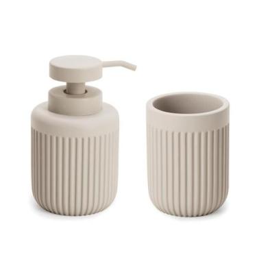 Imagem de Kit Lavabo Luxo Dispenser Sabonete Líquido Porta Escova - Casa Hera Ma