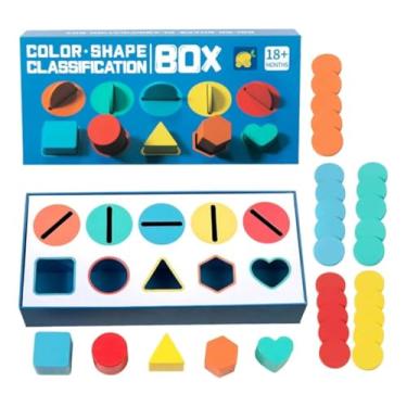 Imagem de Caixa de Classificação em Forma e Cor, Brinquedo Educativo de Madeira, Multicolorido, para Crianças 18+ Meses, 10 Peças