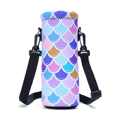 Imagem de AMARY Bolsa de neoprene para garrafa de água com alça de ombro ajustável, capa de garrafa de água isolada para garrafas de aço inoxidável/vidro/plástico, mermaid, 500ml