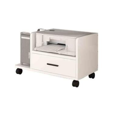 Imagem de Suporte de impressão, suporte de cabeceira, organizador de escritório, armário móvel, prateleira simples, prateleira embaixo da mesa, prateleira para impressora com gaveta, decoração de mesa (branco)
