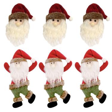 Imagem de Kit 6 Pelúcias Pendentes Papai Noel Scotch E Carinha Natal Vermelho E Verde 22cm - Magizi