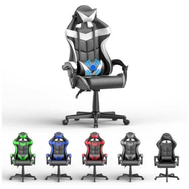 Imagem de Cadeira Gamer Ergonômica Reclinável com Apoio Lombar e Cabeça, e Branca, SOONTRANS, Branco