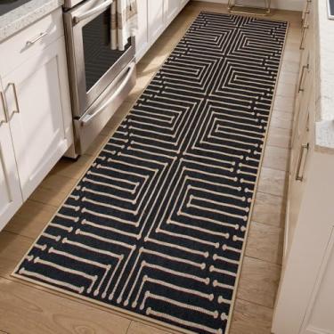Imagem de Lahome Tapete de corredor lavável de juta fácil da Maze Lines, tapete de corredor de cozinha 5 x 20 cm para corredor, antiderrapante para uso interno e externo, para entrada interna, tapete preto de