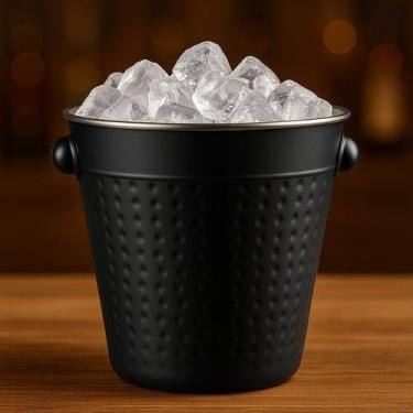 Imagem de Balde de Gelo Preto Inox 16x13,5cm Design Martelado Elegante Moderno B