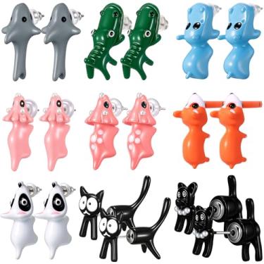 Imagem de Huquary 9 pares de brincos engraçados e estranhos fofos com mordida de animal, novidade gótica, para mulheres, homens, Halloween, Natal, joias com pingente, about 1.5 inches/ 3.8 cm tip to tip