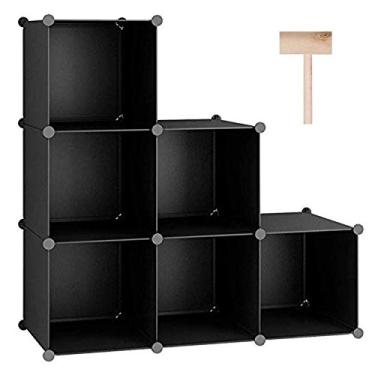 Imagem de C&AHOME Organizador de armazenamento em cubo, 6 unidades de prateleiras, armário de armário, prateleira modular de livros de plástico faça você mesmo, ideal para quarto, sala de estar, escritório, 93 cm C x 31,5 cm L x 93 cm A, preto