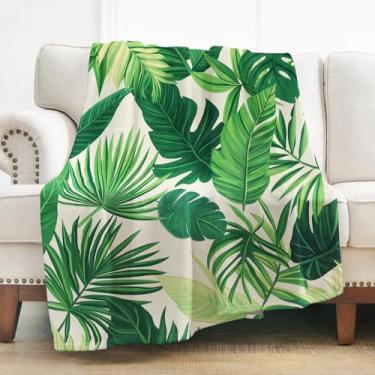 Imagem de Cobertor de folha tropical Monstera para mulheres e meninas, cobertores de folhas de palmeira com tema botânico decoração para sofá-cama, presentes de aniversário, flanela macia, ramo, sherpa, hippie