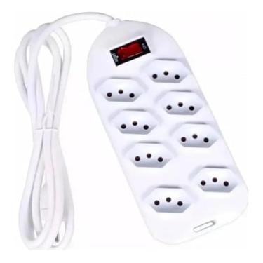 Imagem de Extensão Elétrica 8 Tomadas 10A Bivolt Cabo 1,5m – Régua de Energia Top Branca – Segurança para Casa, Escritório e Eletrônicos
