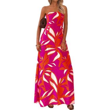 Imagem de Vestido maxi MASCOMODA Summer Boho Floral Tube Top Rosa Vermelha